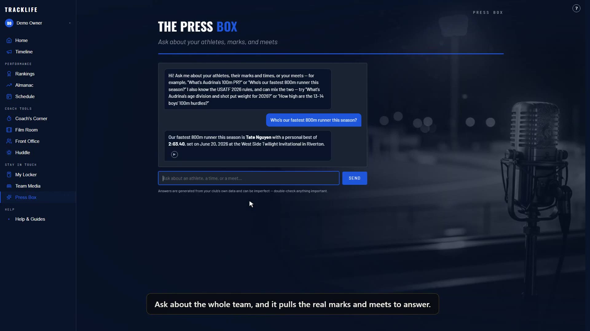 Press Box demo: asking questions about club data in plain English