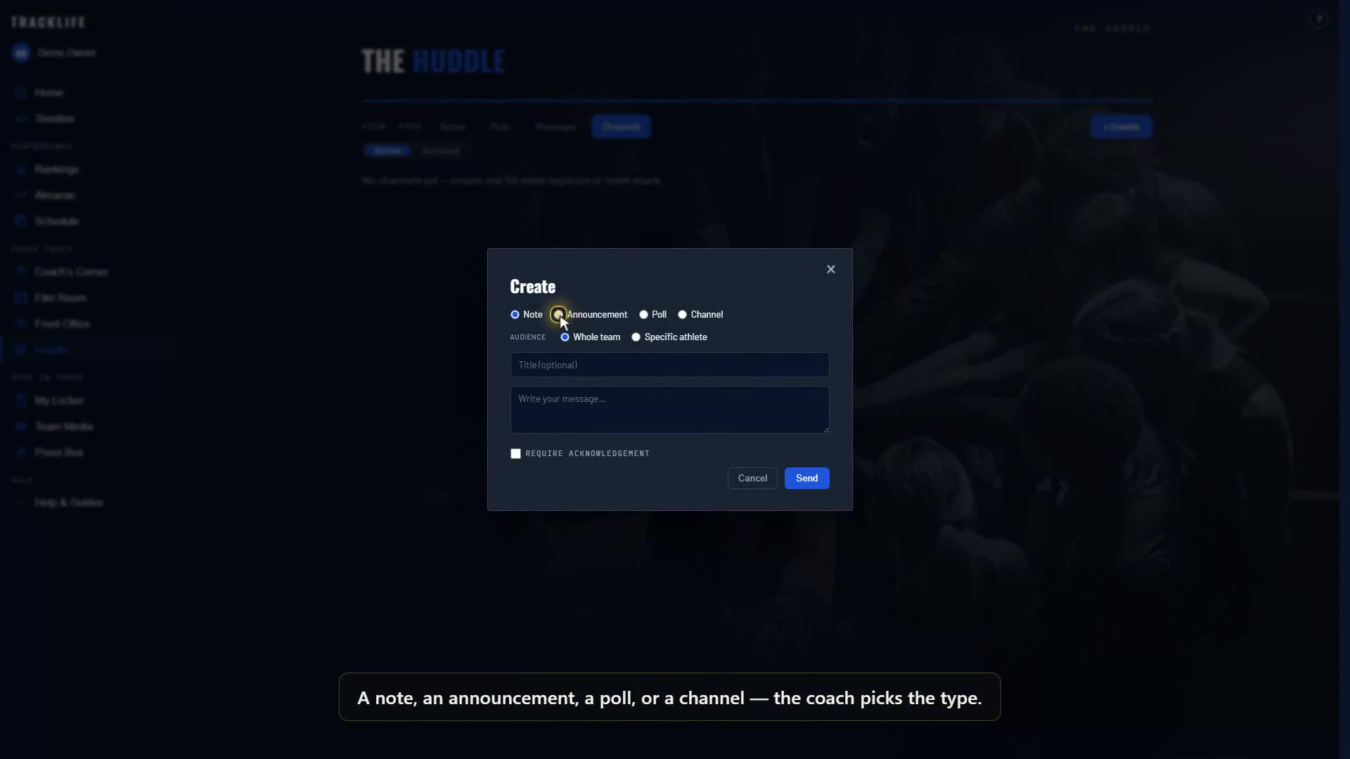 Team communication demo: announcements reaching athletes and parents